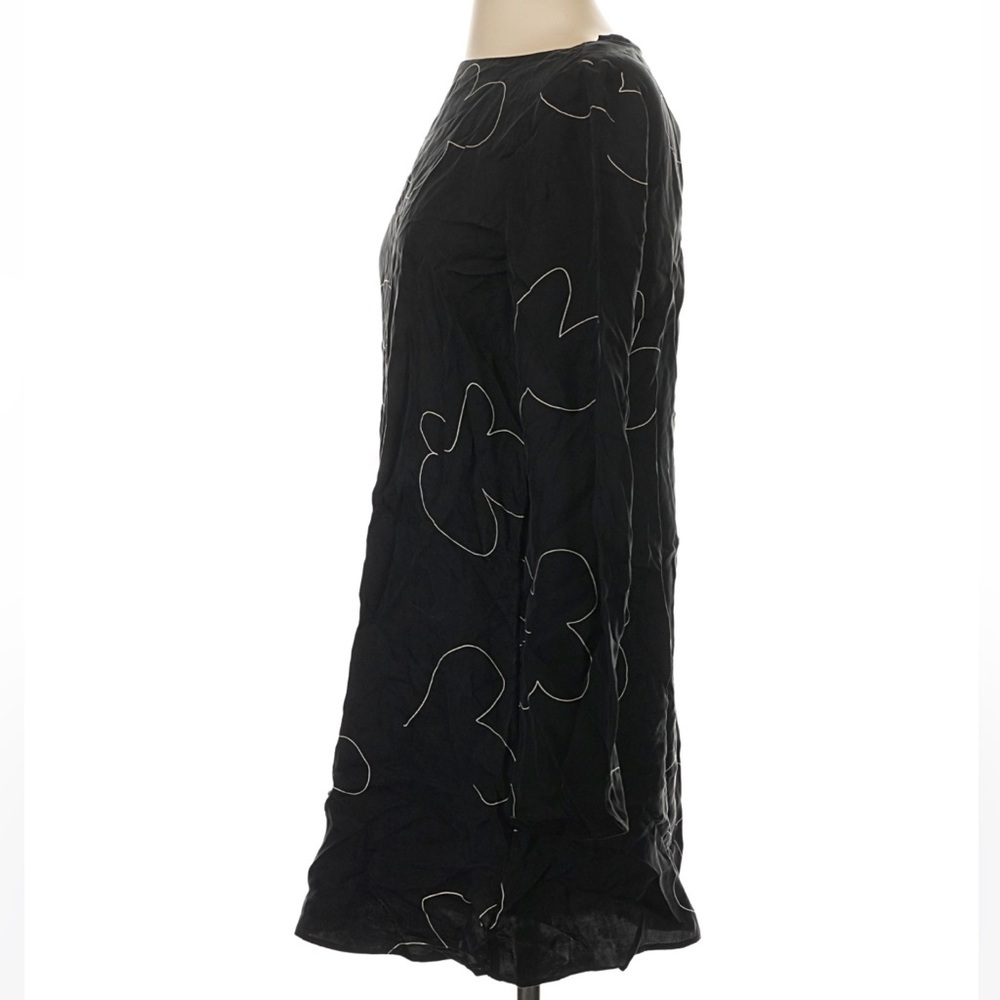 Madewell Erika Cupro Shift Dress Black Floral Mini Long Sleeve NWT Size Small - Picture 5 of 7